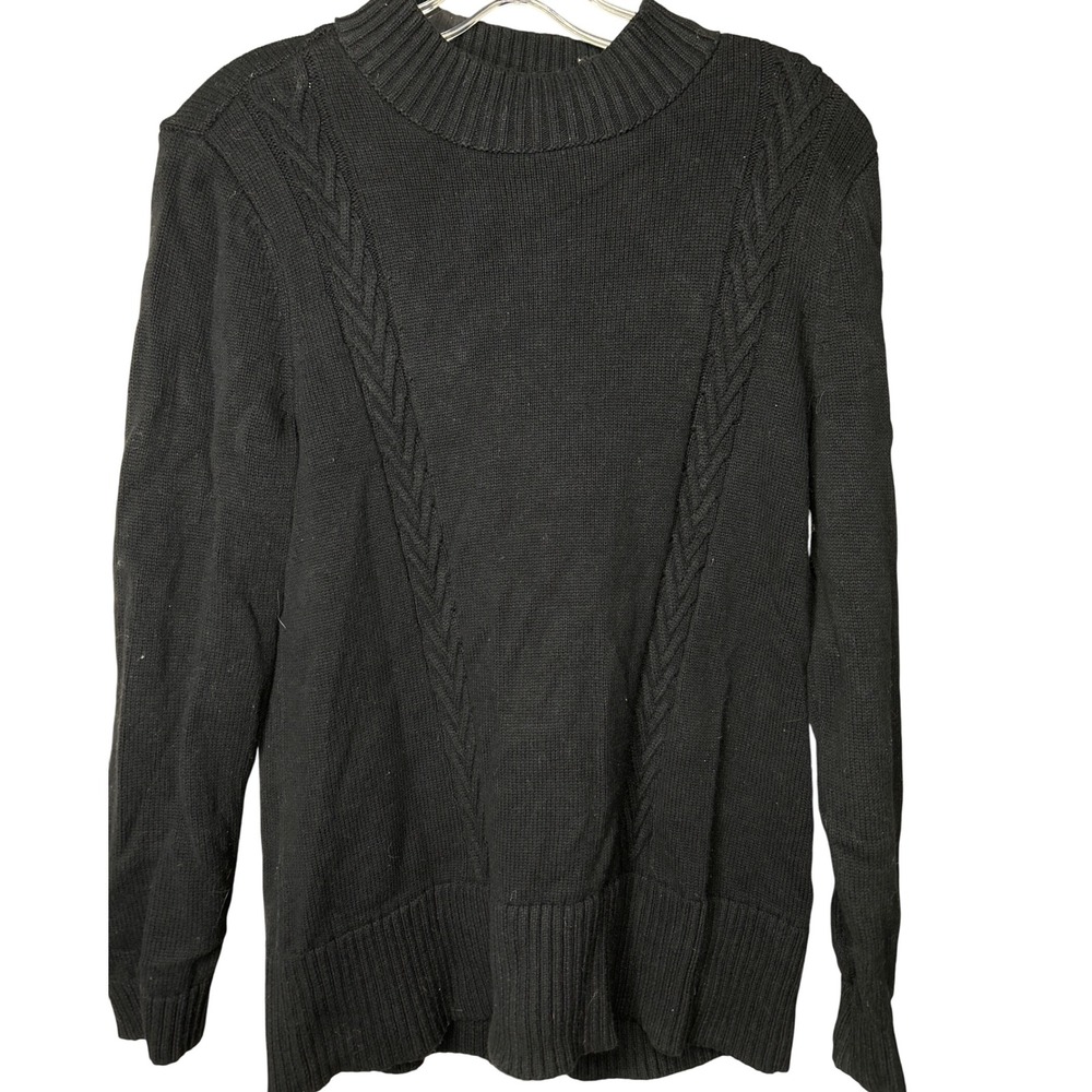Karen Scott Womens Black Mock Neck Cable Knit Long Sleeve Sweater Size‎ M